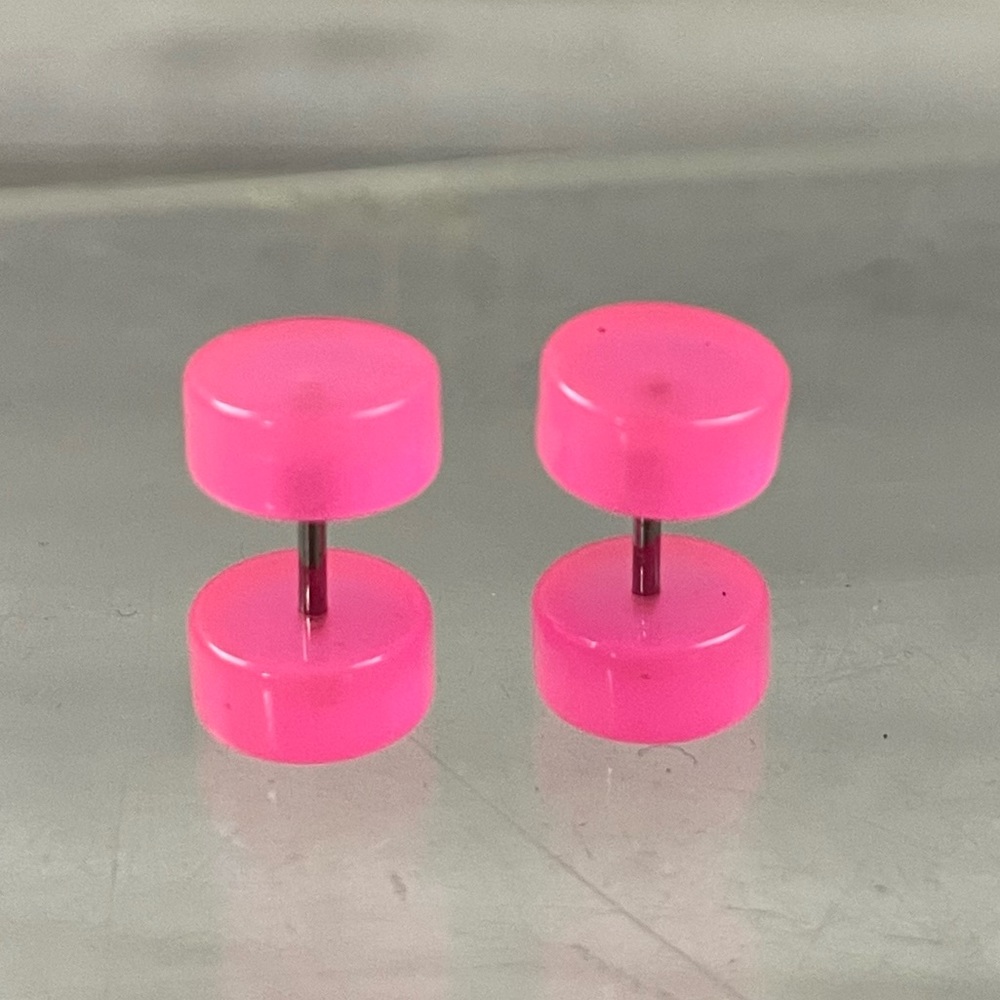 Earrings Pink Transparent Fake Tapers And Plugs Acrylic 18G